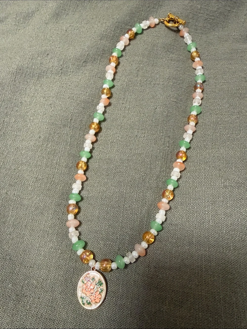 Handmade Multicolor Beaded Necklace with Floral Pendant